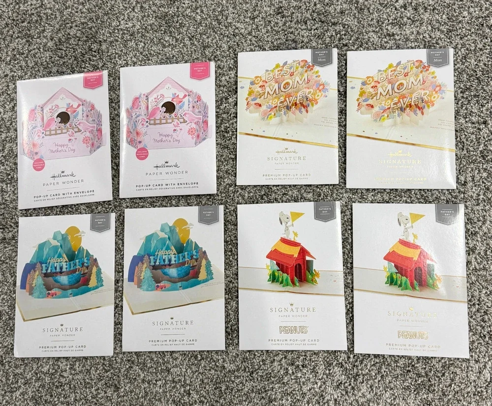 Hallmark Paper Wonder 8 Card Lot Mother's Day Father's Day Pop Up Set